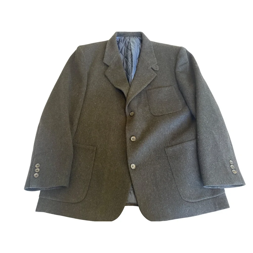 Vintage LL Bean Mens Wool Thinsulate Quilted Blazer Jacket L Gray Business USA